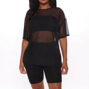 Fashion Nova Nice and Clear 3 Piece Biker Short Set in Black